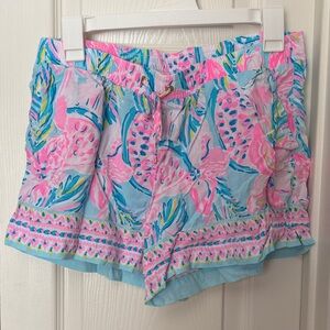 Lilly Pulitzer Pink & Light Blue Floral Drawstring Shorts